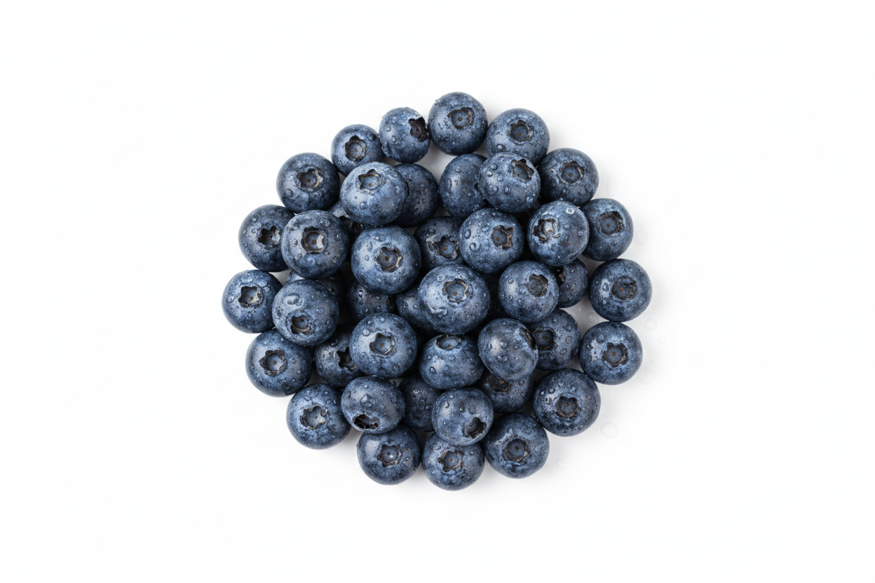 The blueberries should be centered and not touch the borders of the image. The background is solid white (#FFFFFF)